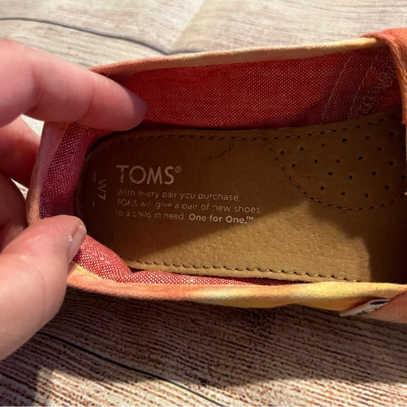 Pink, Yellow, & White Tie Dye Toms Slip On Alpargata Sneakers, Size Women’s 7 - Picture 6 of 6